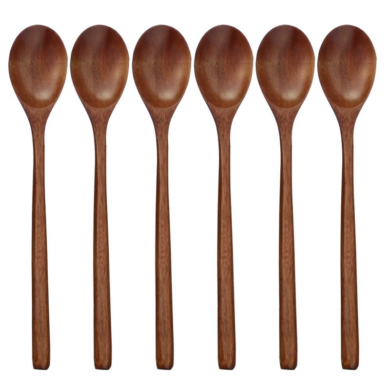 ADLORYEA Wooden Spoons, 6 Pieces 9 Inch Wood Soup Spoons for Eating Mixing Stirring, Wood Spoon with Japanese Style Kitchen Utensil - Image 1